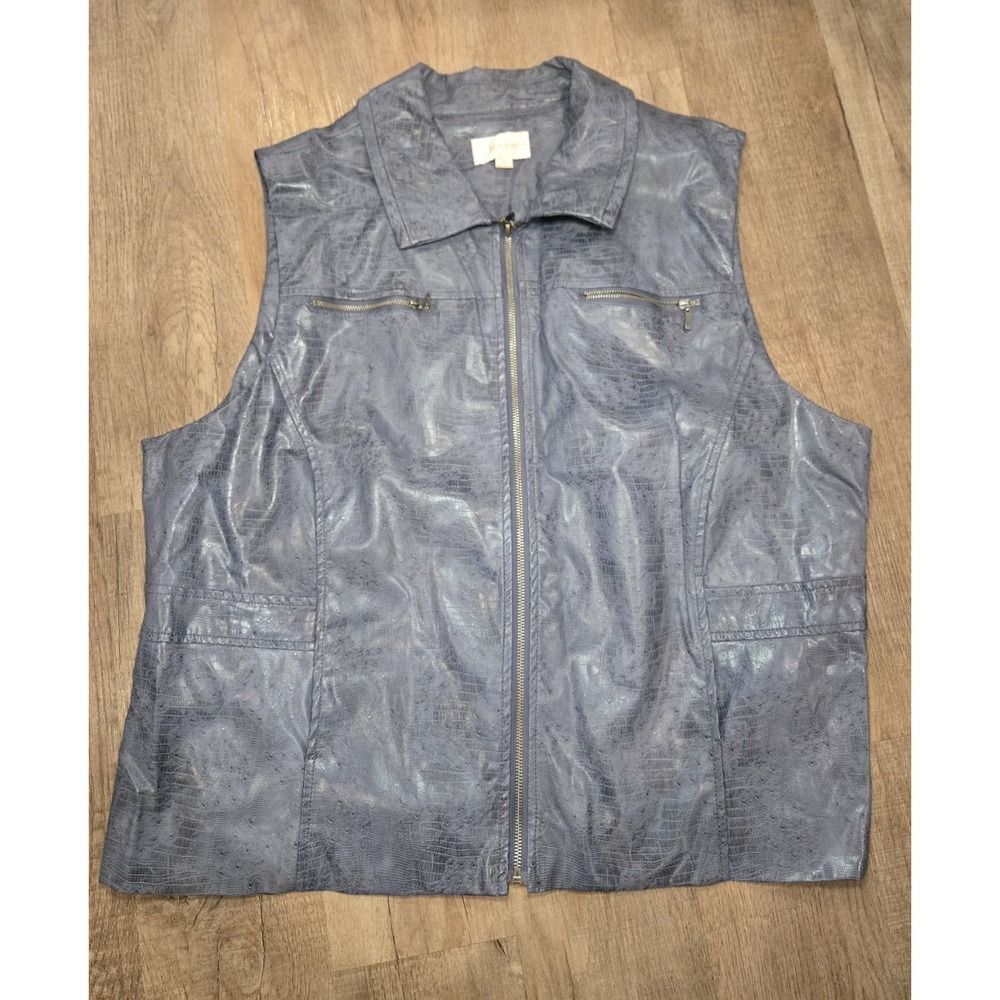 Erin London Vest Womens Size 2X Faux Leather Reptile Zip Sleeveless Blue Lined